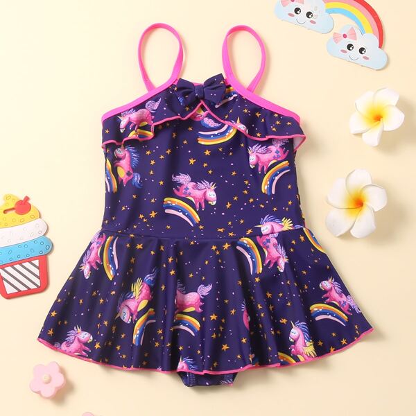 

Toddler Girls Unicorn Print Ruffle One Piece Swimsuit, Multicolor
