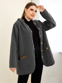 Mulvari 大碼拼接邊前口袋連帽外套 - 深灰色 - 查看 1