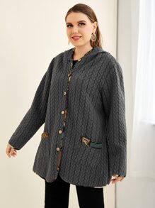 Mulvari 大碼拼接邊前口袋連帽外套 - 深灰色 - 查看 4