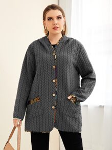 Mulvari 大碼拼接邊前口袋連帽外套 - 深灰色 - 查看 5