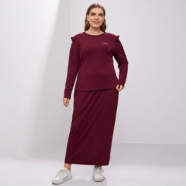 

Plus Ruffle Trim Tee & Skirt, Maroon