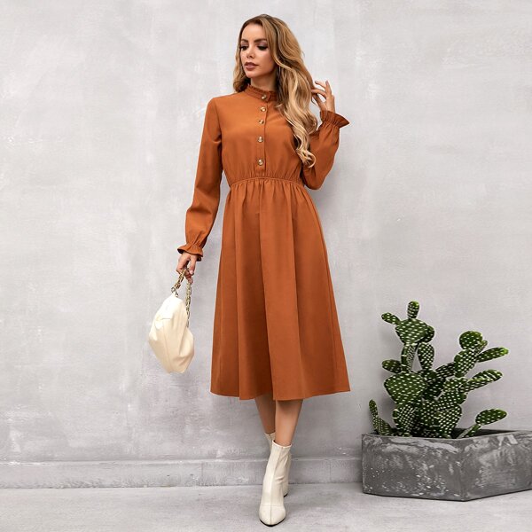 

Button Front Flounce Sleeve Shirt Dress, Ginger
