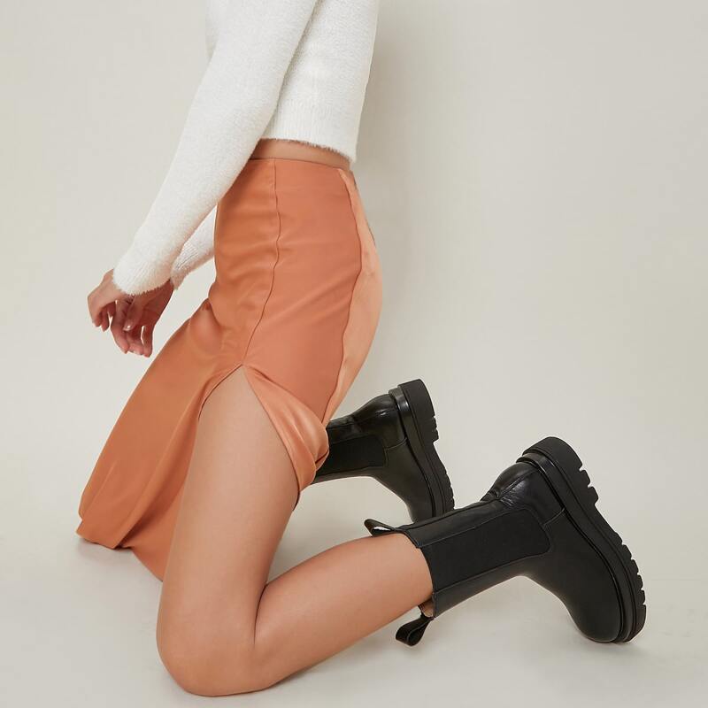 

Faux Leather Slip-On Low Heel Chelsea Boots, Black