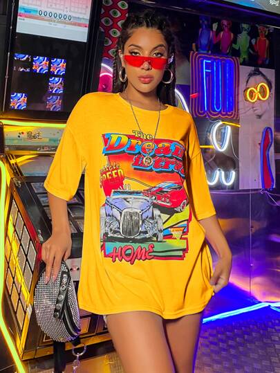 Car And Letter Graphic Oversized Tee
