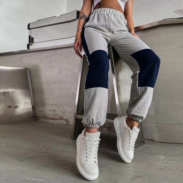 

Colorblock Elastic Waist Sweatpants, Grey