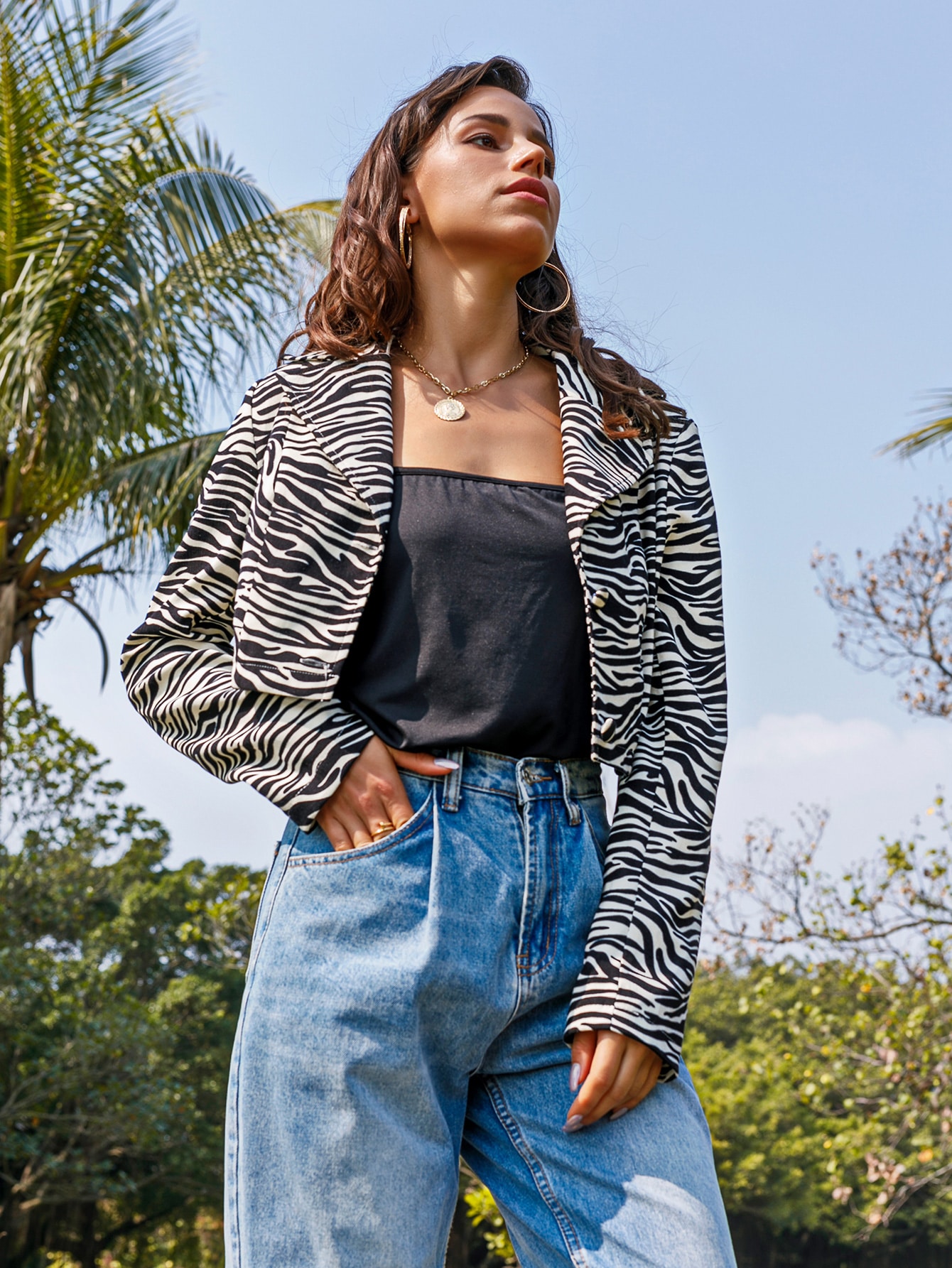 Lapel Neck Zebra Stripe Jacket thumbnail