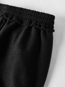 SHEIN BASICS Cozy Fleece Cotton Drawstring Waist Slant Pocket Solid Fleece Joggers - Black - View 6