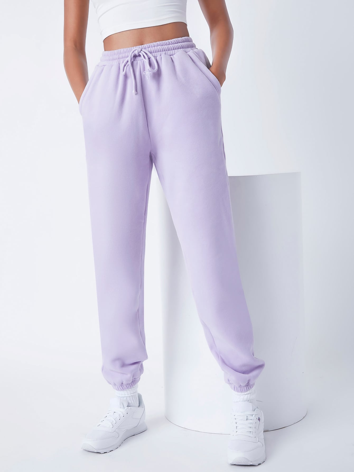 Drawstring Waist Slant Pocket Solid Fleece Joggers thumbnail