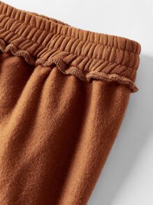 SHEIN BASICS Drawstring Waist Slant Pocket Solid Fleece Joggers - Brown - View 6
