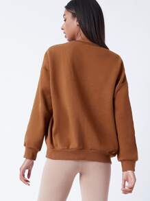 SHEIN BASICS Pullover de hombros caídos forro polar - Marrón - Ver 2