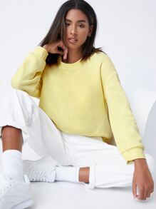 SHEIN BASICS Pullover de hombros caídos forro polar - Amarillo - Ver 1