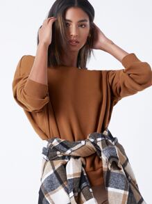 SHEIN BASICS Pullover de hombros caídos forro polar - Marrón - Ver 5