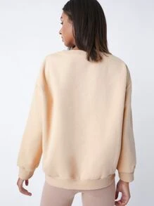 SHEIN BASICS 落肩袖搖粒絨套頭衫 - 杏色 - 查看 2