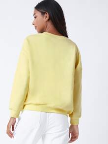 SHEIN BASICS Pullover de hombros caídos forro polar - Amarillo - Ver 2