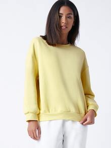 SHEIN BASICS Pullover de hombros caídos forro polar - Amarillo - Ver 3