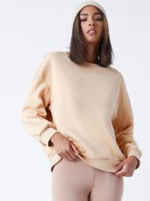SHEIN BASICS 落肩袖搖粒絨套頭衫 - 杏色 - 查看 4