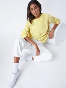 SHEIN BASICS Pullover de hombros caídos forro polar - Amarillo - Ver 4