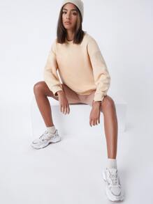 SHEIN BASICS 落肩袖搖粒絨套頭衫 - 杏色 - 查看 5