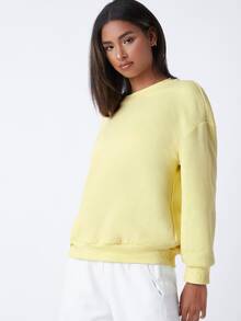 SHEIN BASICS Pullover de hombros caídos forro polar - Amarillo - Ver 5