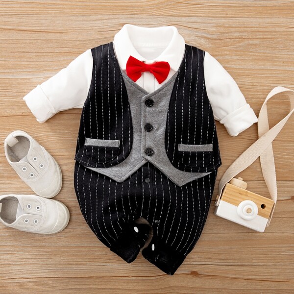 

Baby Boy 2 In 1 Bow Front Tuxedo Jumpsuit, Multicolor