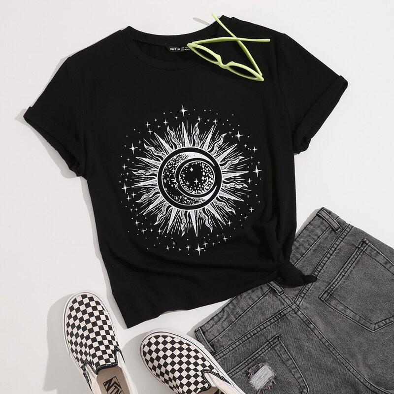 

Galaxy Print Crew Neck Tee, Black