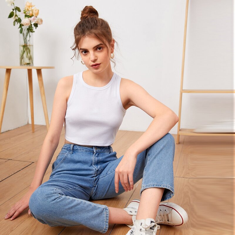 

Racer Back Crop Tank Top, White