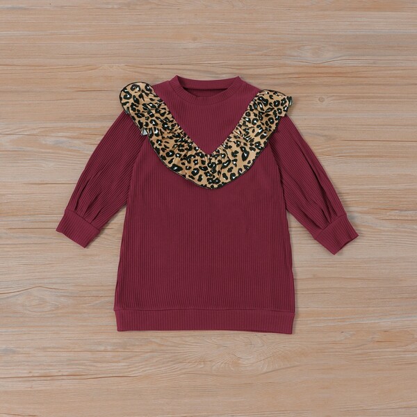 

Toddler Girl Leopard Ruffle Trim Sweatshirt Dress, Maroon
