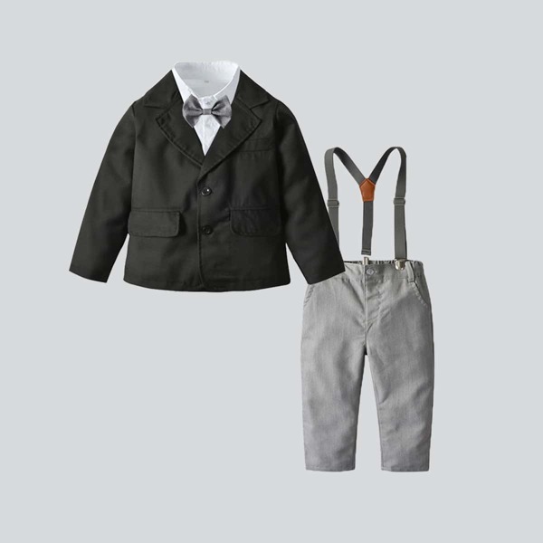 

Toddler Boys Bow Neck Shirt & Blazer & Suspender Pants, Multicolor