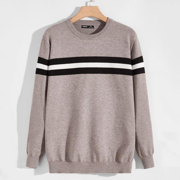 

Men Striped Pattern Sweater, Grey