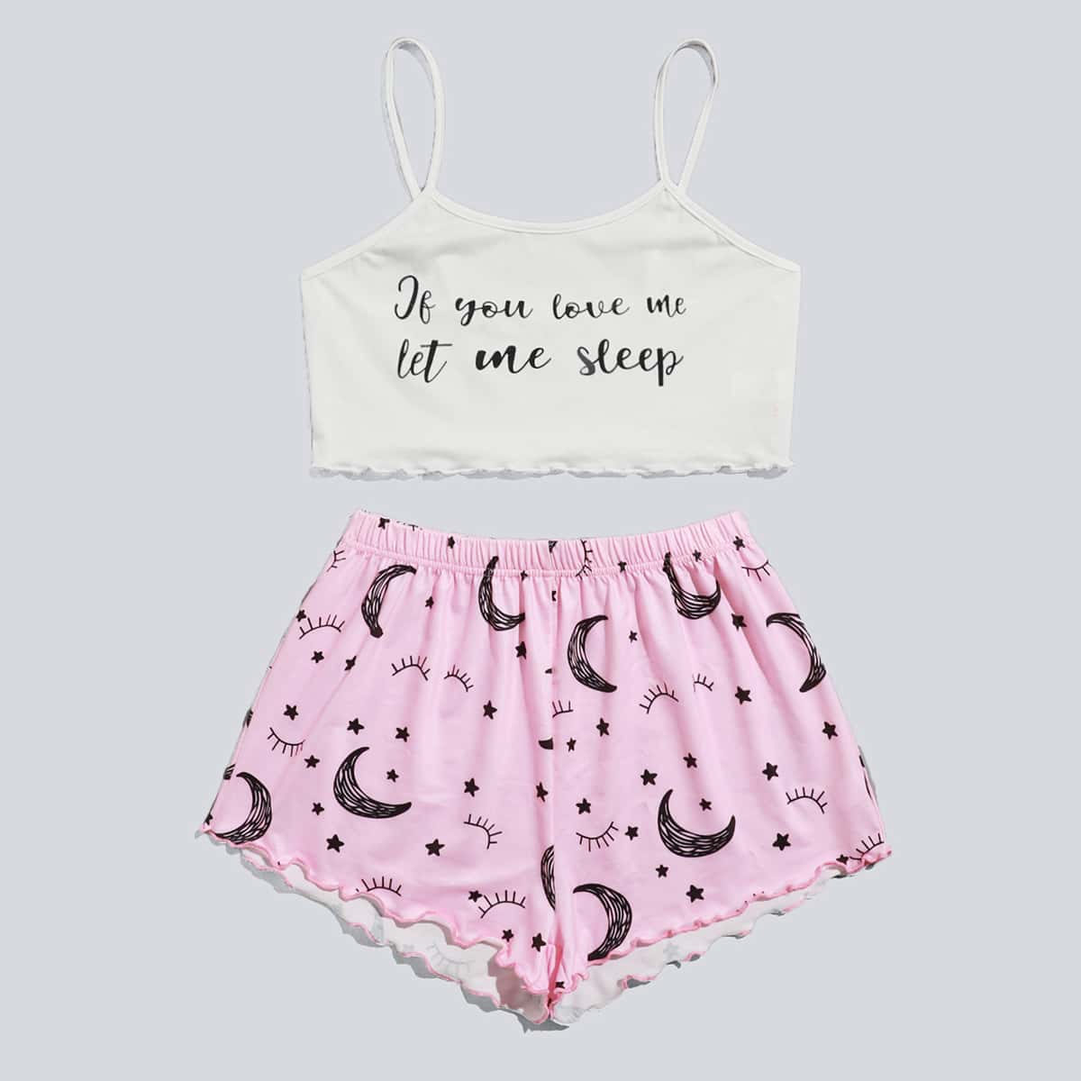 

Slogan Graphic Crop Cami & Shorts PJ Set, Multicolor