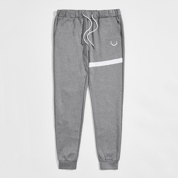 

Men Drawstring Waist Graphic Print Joggers, Grey