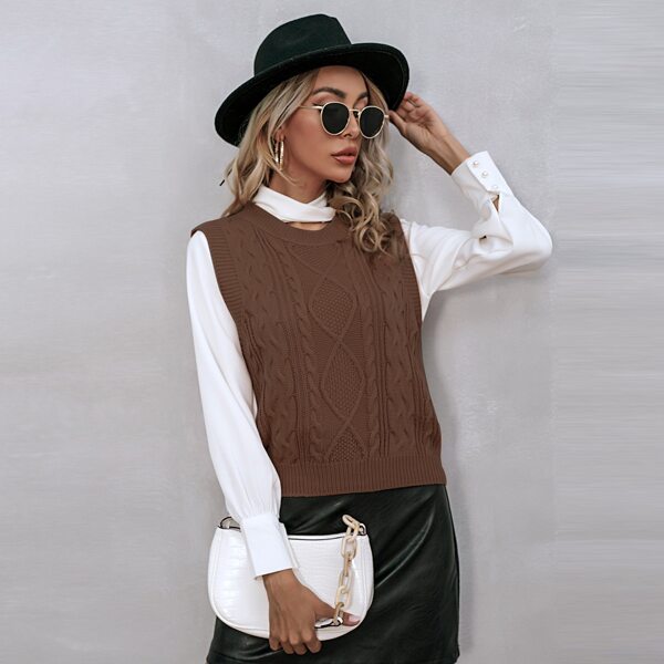 

Cable Knit Sweater Vest, Coffee brown
