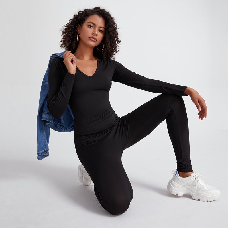 

Solid Unitard Jumpsuit, Black