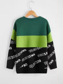 SHEIN Boys Drop Shoulder Letter Pattern Colourblock Jumper - Multicolor - View 2