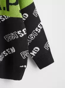 SHEIN Boys Drop Shoulder Letter Pattern Colourblock Jumper - Multicolor - View 3