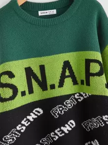 SHEIN Boys Drop Shoulder Letter Pattern Colourblock Jumper - Multicolor - View 4