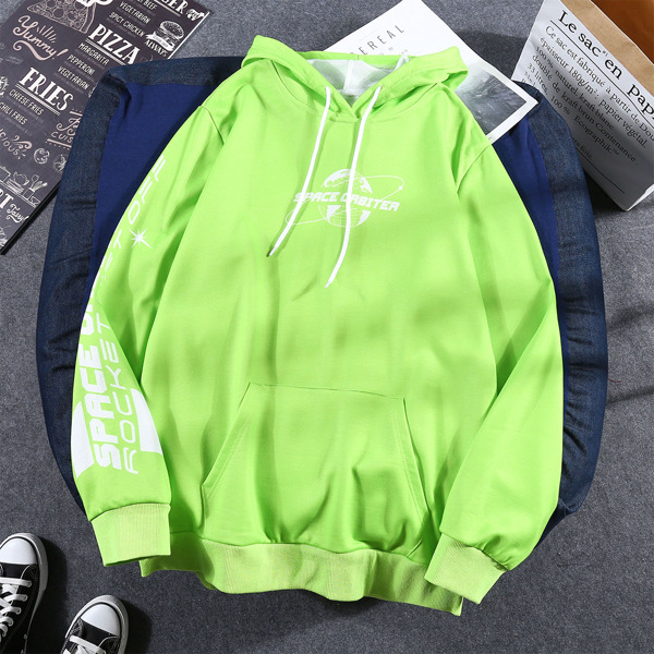 

Men Letter & Earth Print Hoodie, Lime green