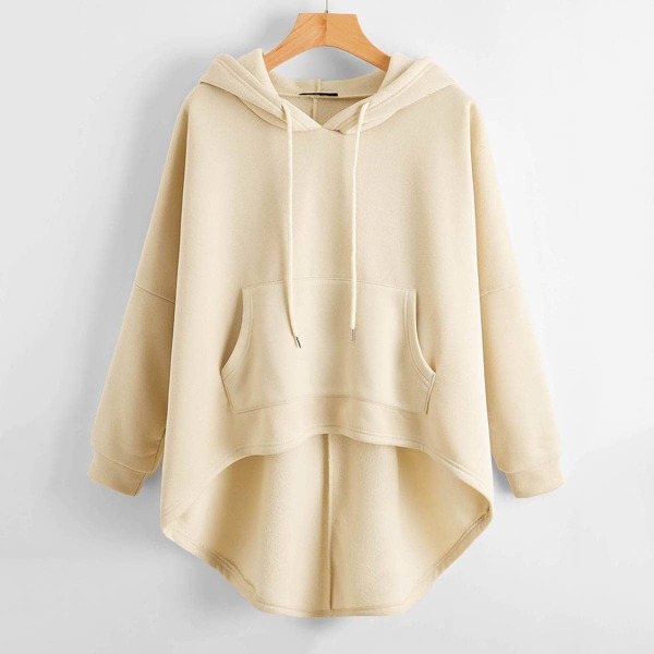 

Letter Graphic High Low Drawstring Hoodie, Khaki