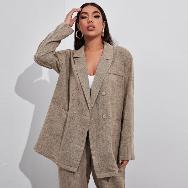 

Double Button Oversized Blazer & Pants Set, Khaki