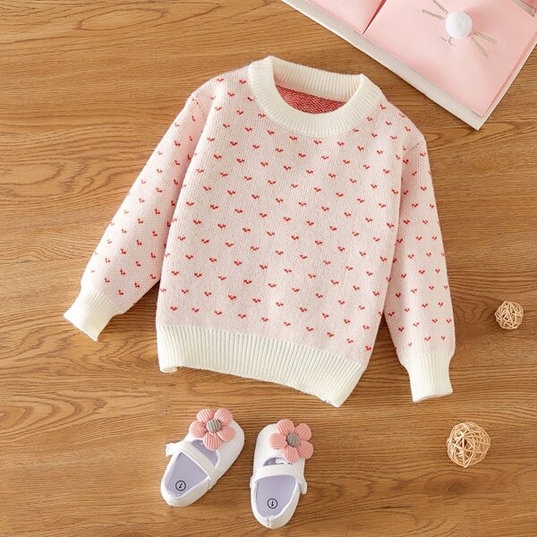 

Toddler Girls Allover Heart Pattern Sweater, Baby pink