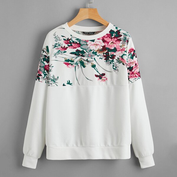 

Floral Print Pullover, White