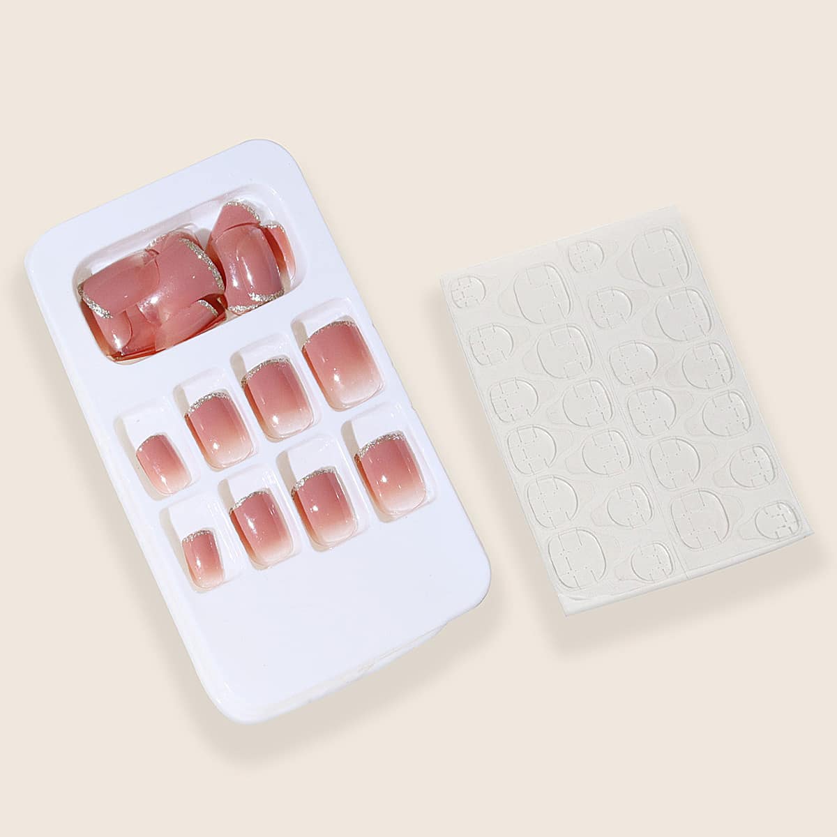 

24pcs Ombre Glitter Fake Nail & 1sheet Tape, Multicolor