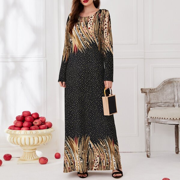 

Graphic Print Maxi Tunic Dress, Multicolor