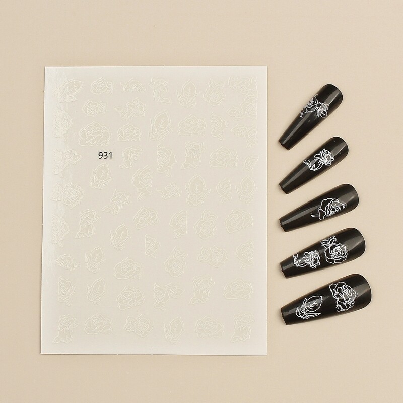 

1sheet Rose Nail Art Sticker, White