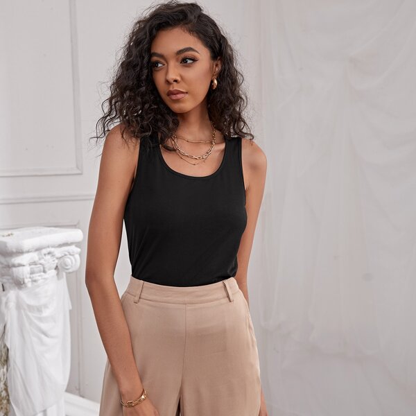 

Rib-knit Solid Tank Top, Black