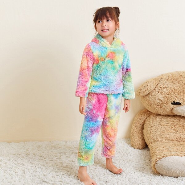 

Toddler Girls Tie Dye 3D Ear Patched Hooded Flannel PJ Set, Multicolor