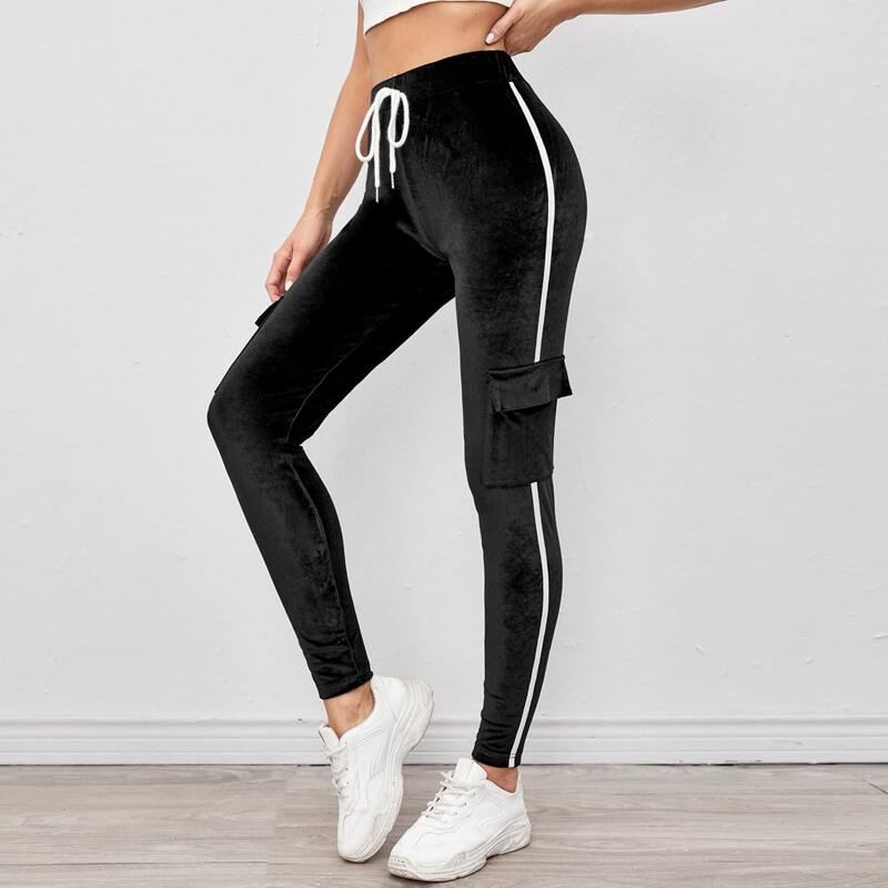 

Tape Sideseam Flap Pocket Velvet Pants, Black