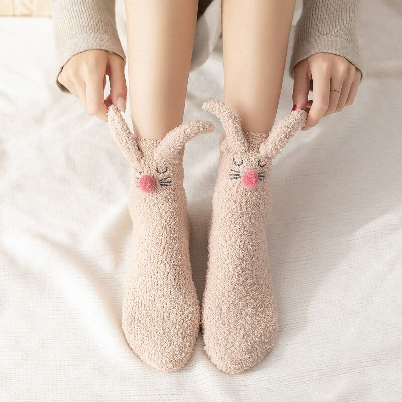 

1pair Fuzzy Rabbit Socks, Dusty pink