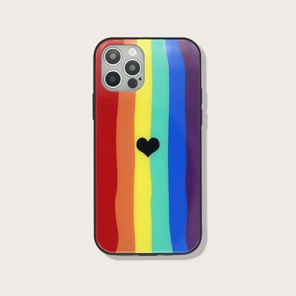 

LGBT Rainbow & Heart Print iPhone Case, Multicolor