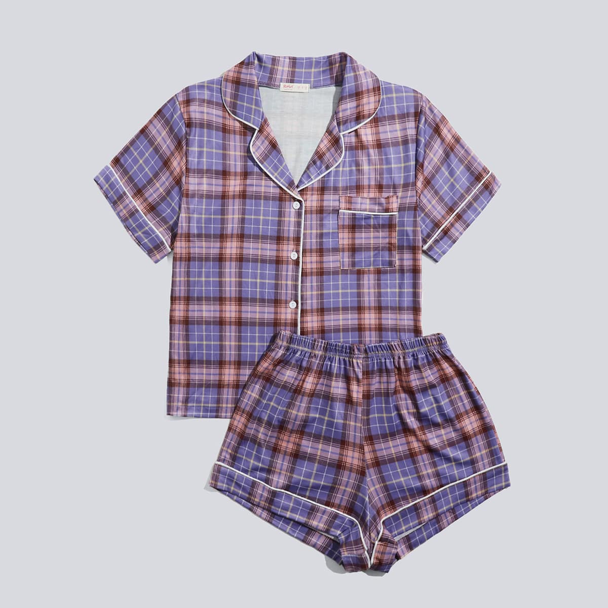 

Plaid Button Up Shorts PJ Set, Multicolor